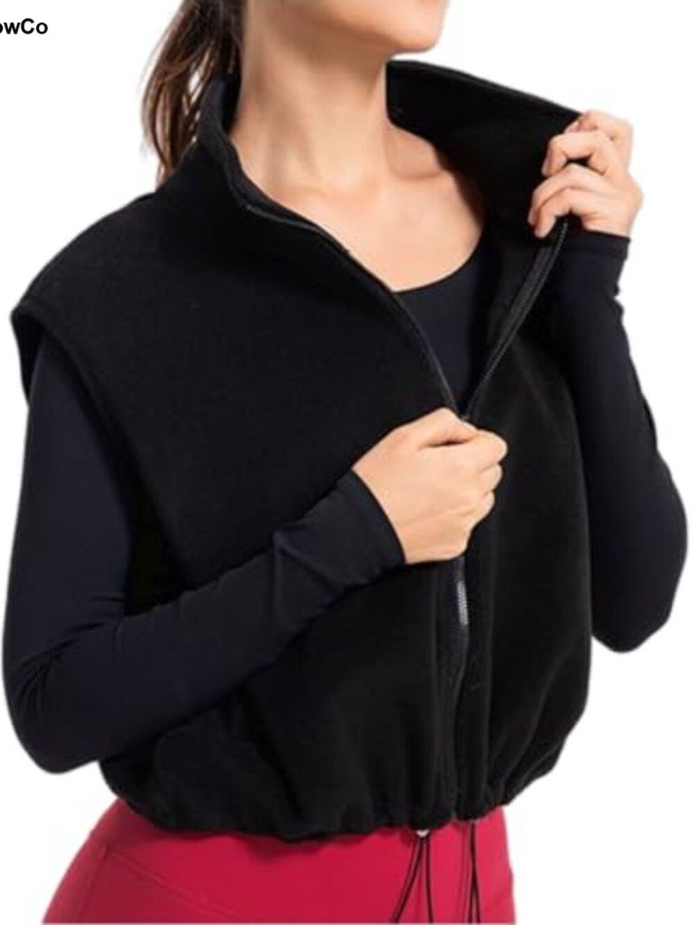 Unilexi Women's Full Zip Fleece Vest Stand Collar Sherpa Crop Sleeveless Coat